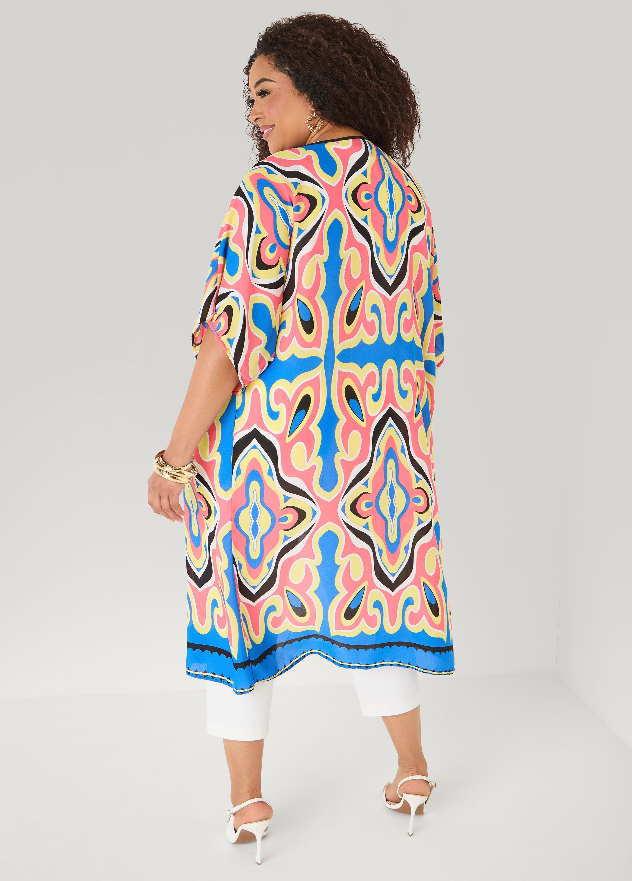 Abstract Print Open Front Kimono