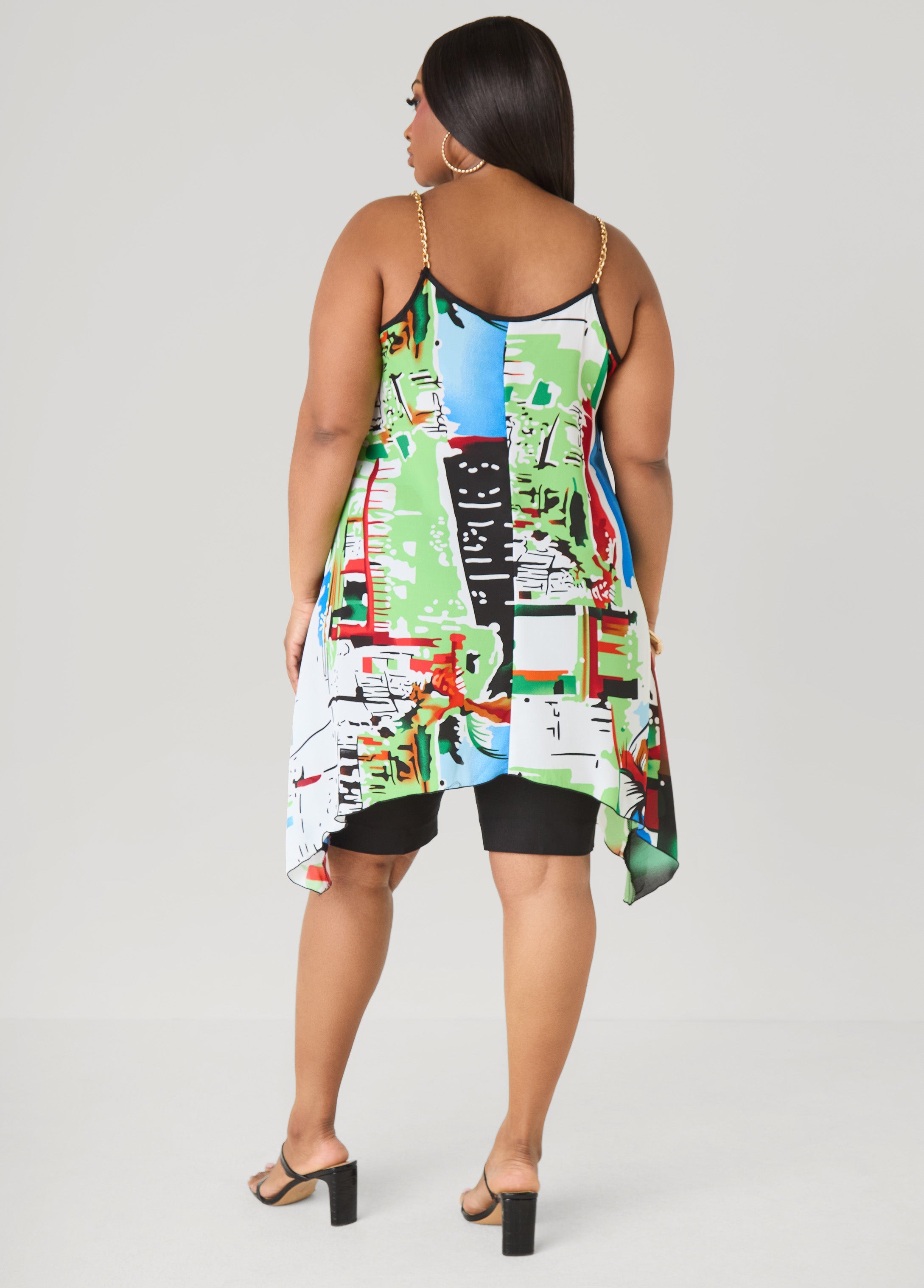 Chain Trimmed Abstract Print Top