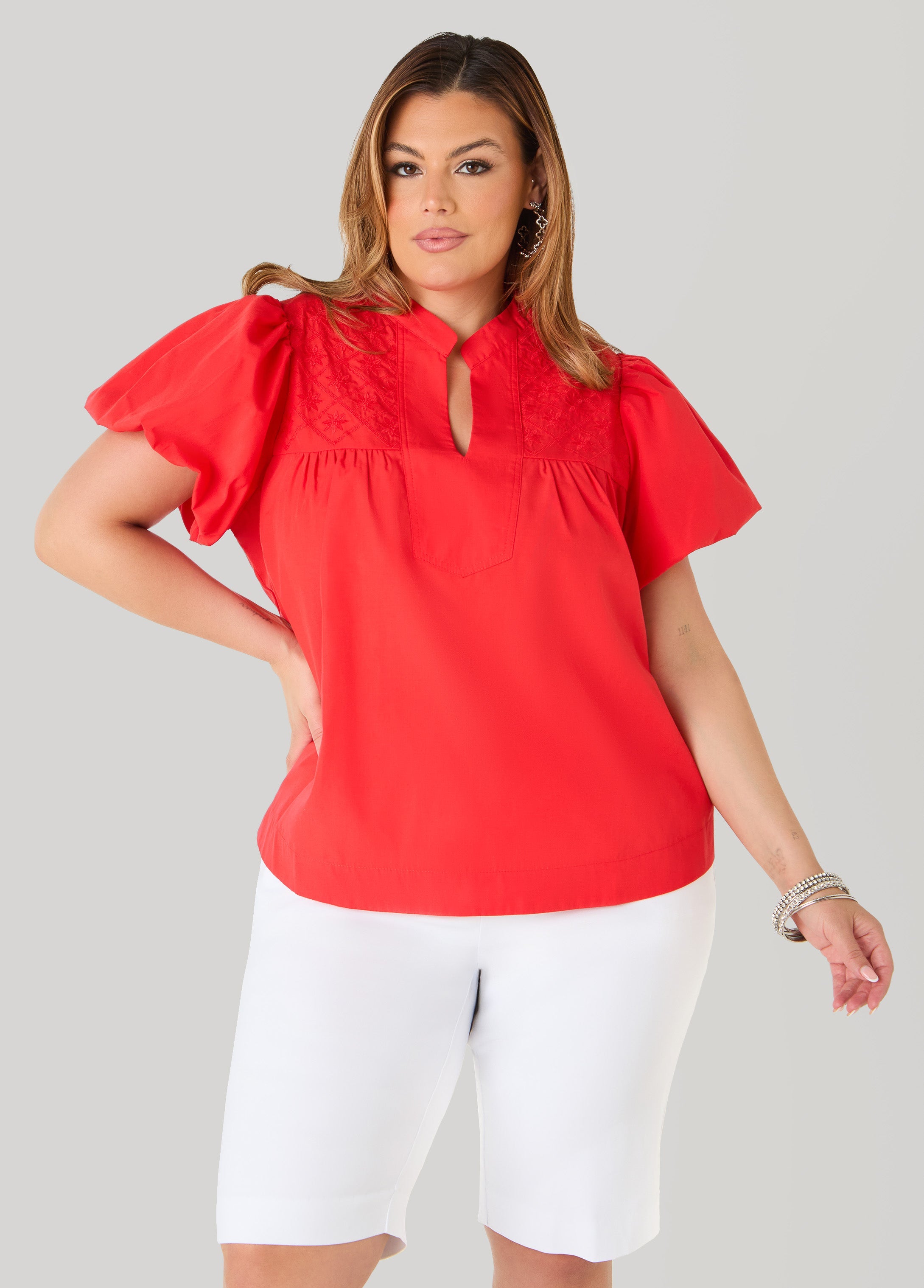 Puff Sleeve Embroidered Top