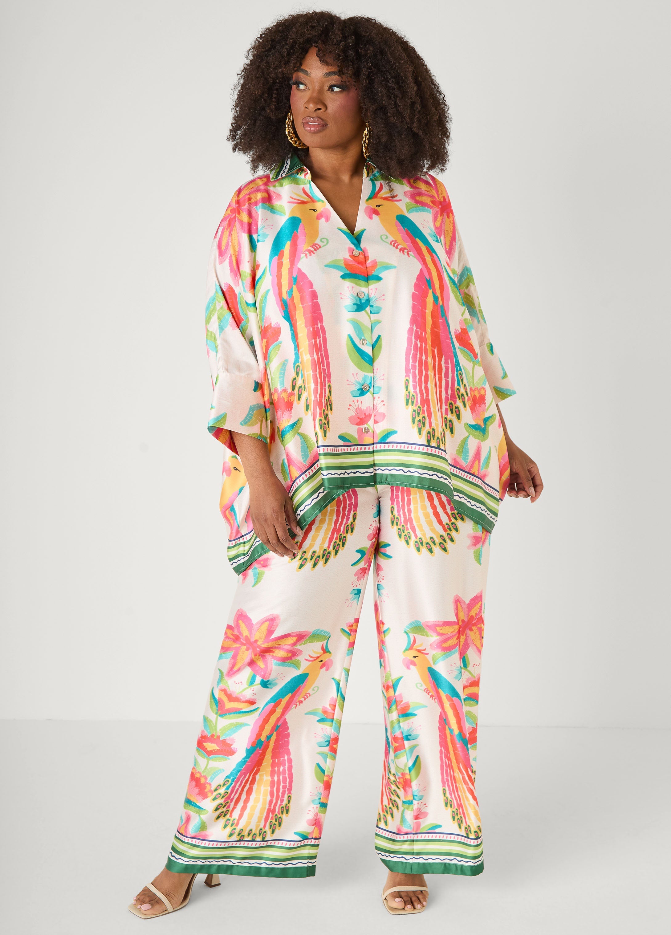 Parrot Print Satin Shirt