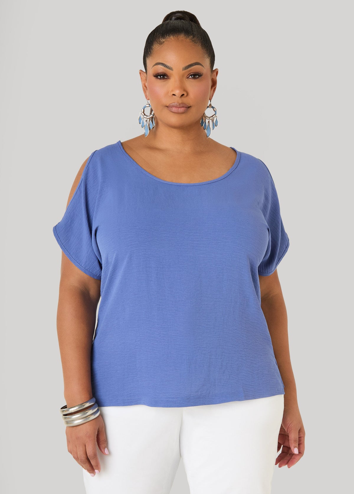 Textured Cold Shoulder Top
