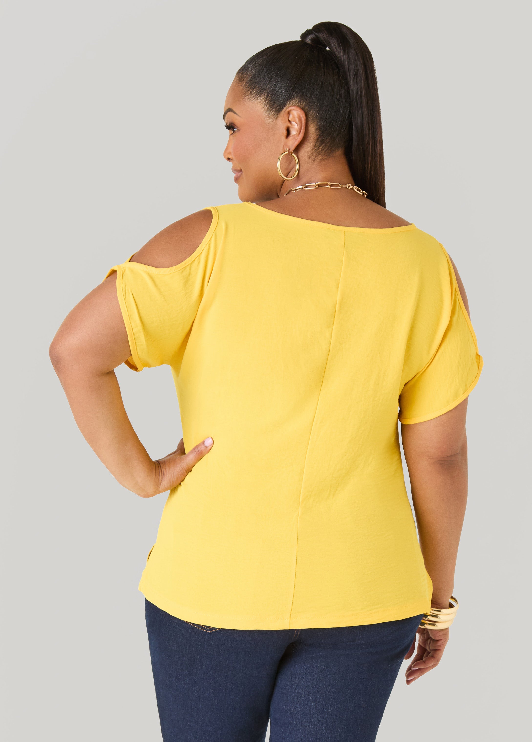 Textured Cold Shoulder Top