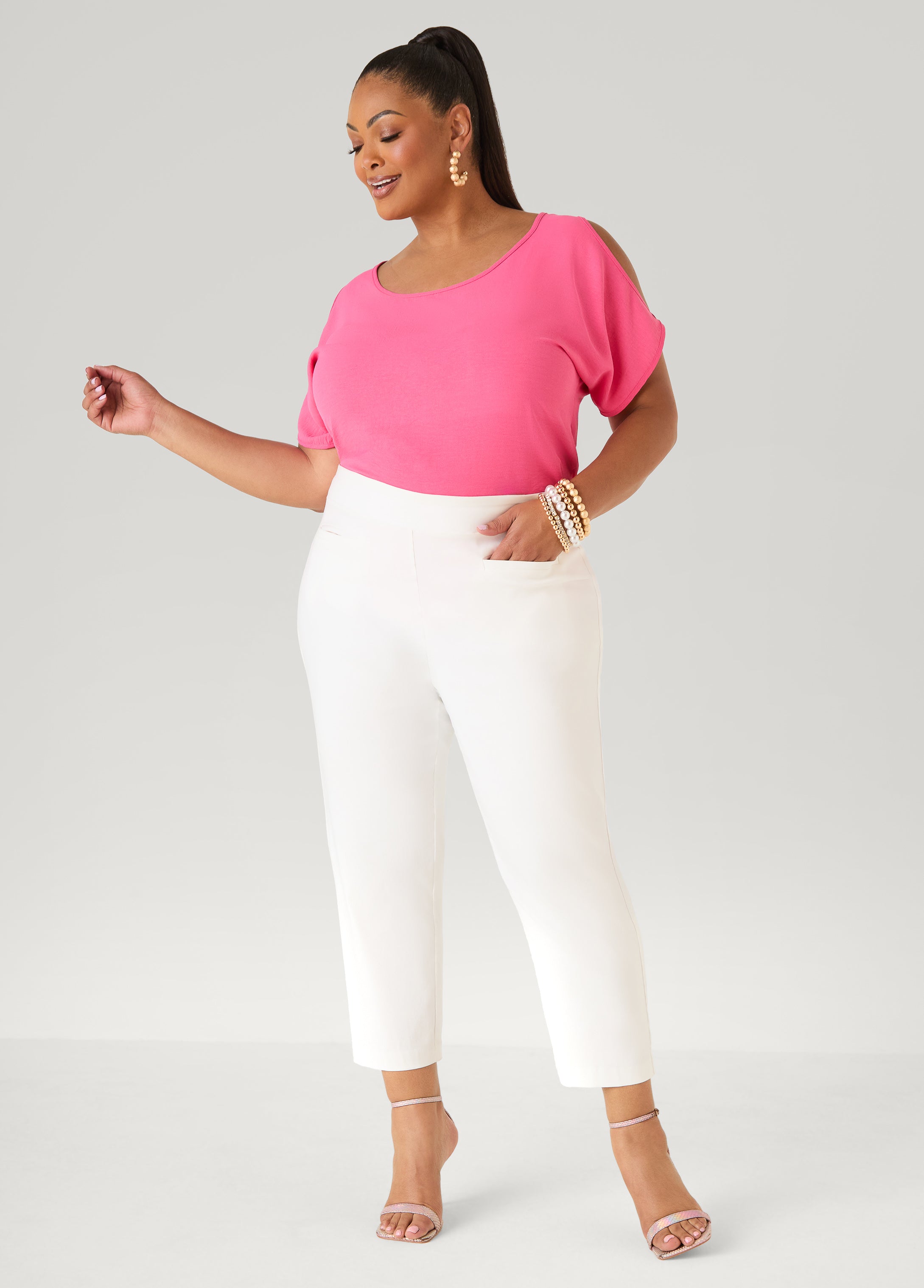 Textured Cold Shoulder Top