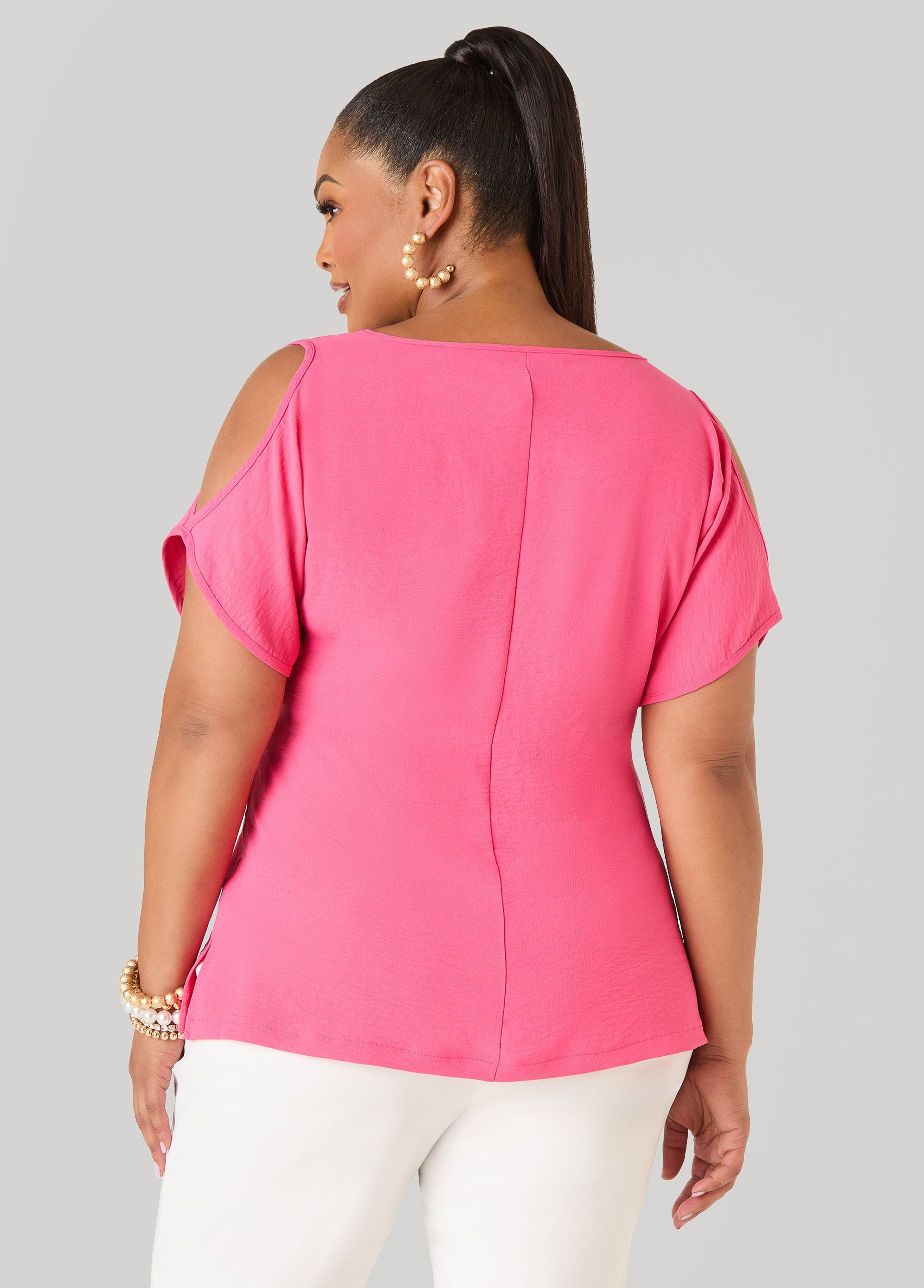 Textured Cold Shoulder Top