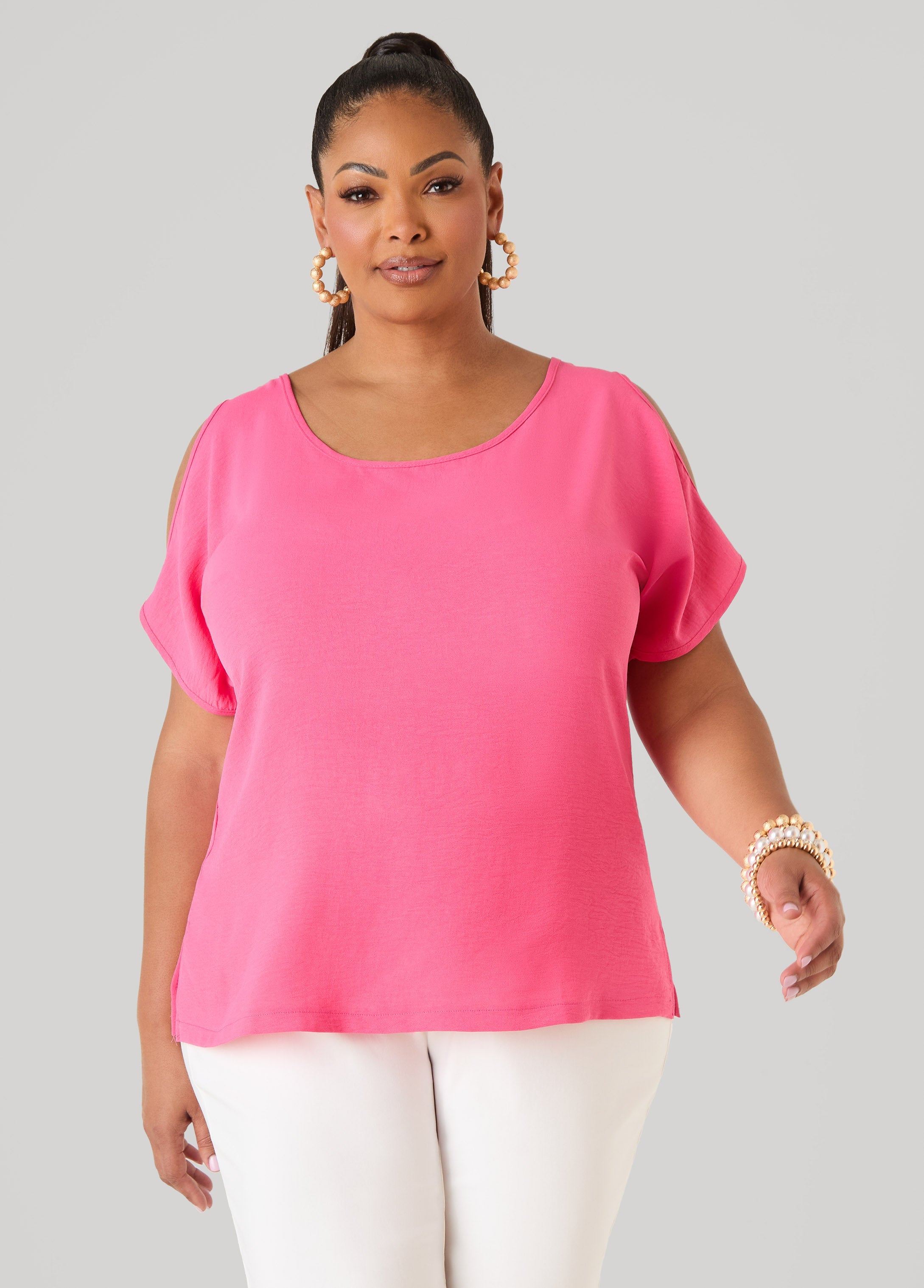 Textured Cold Shoulder Top