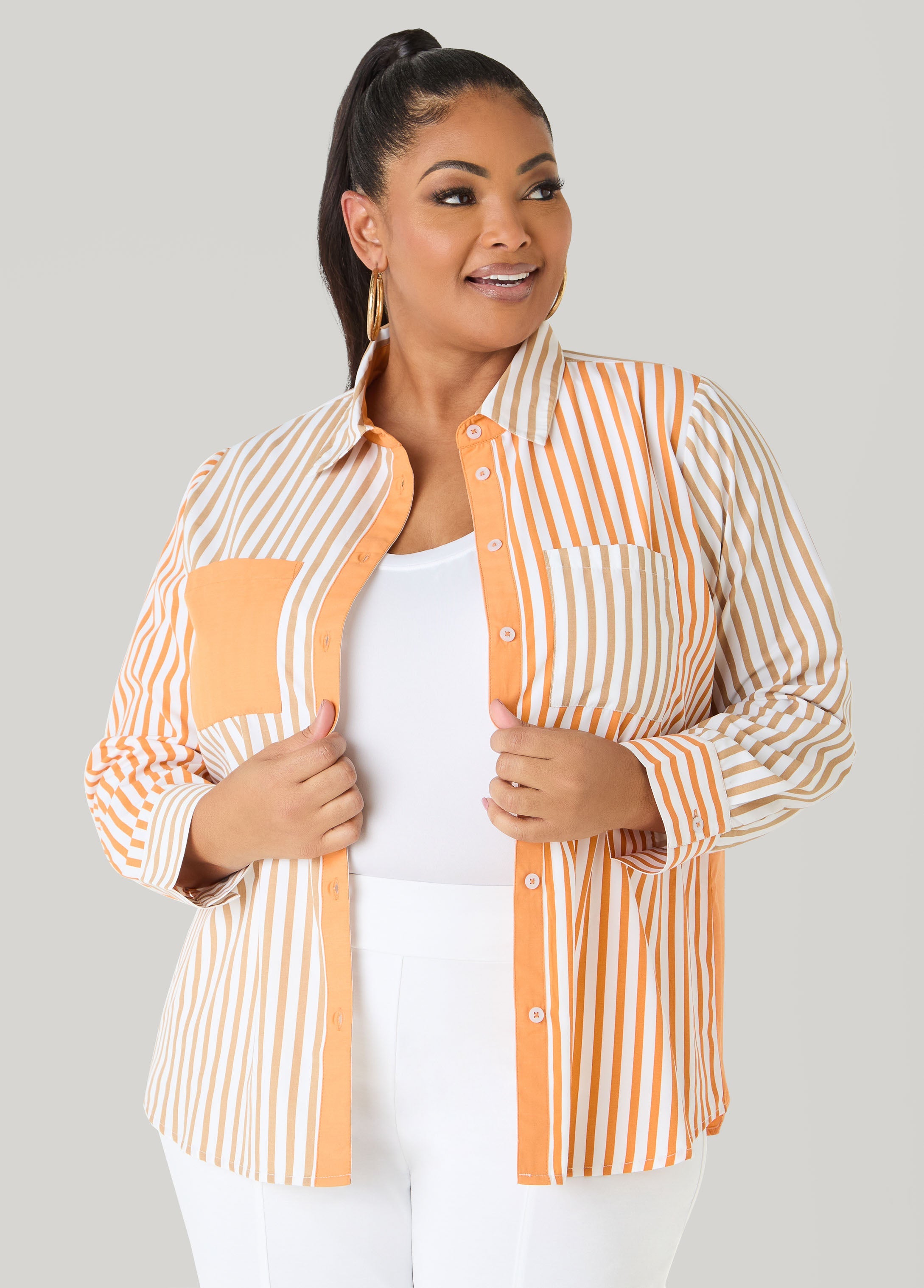 Colorblocked Striped Shirt