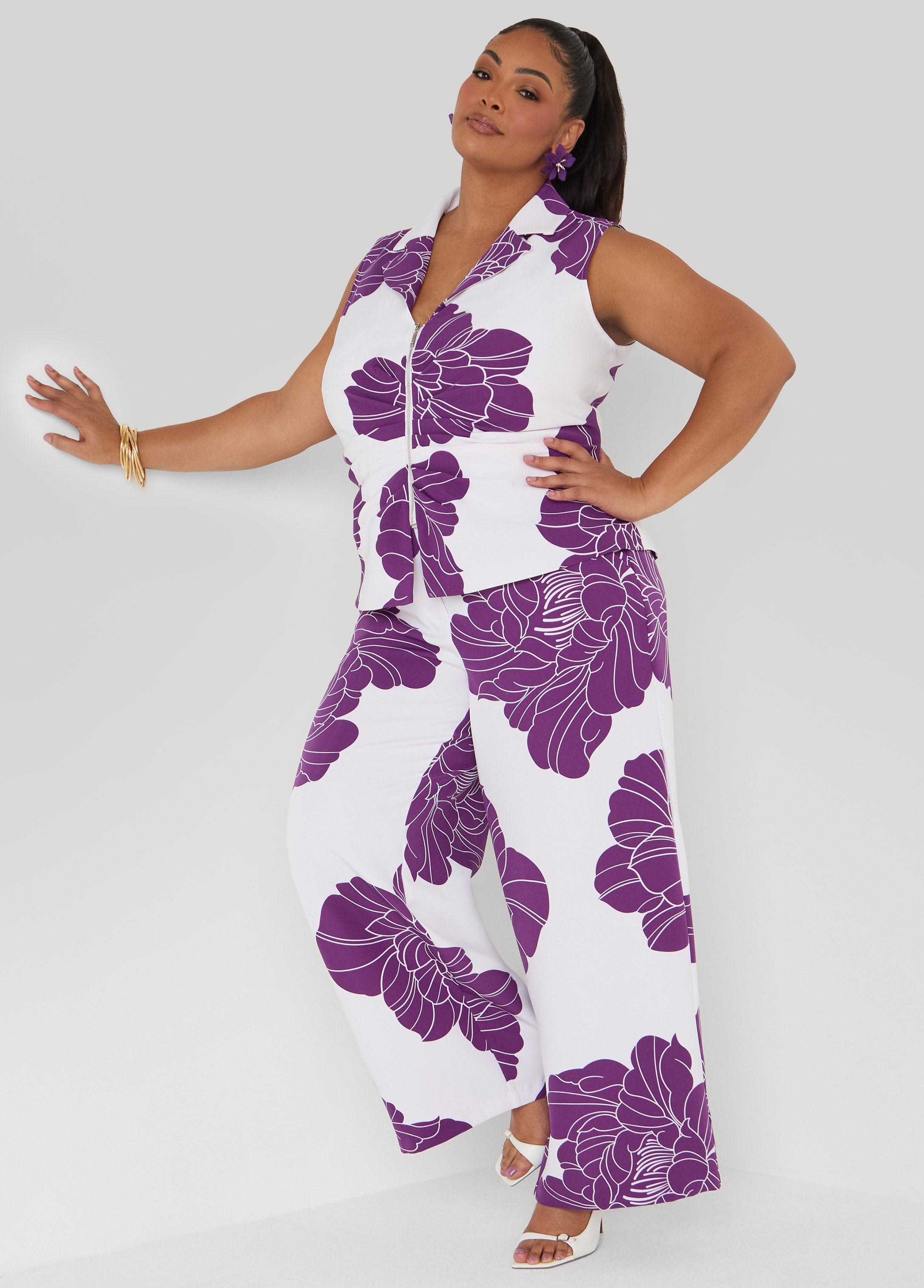 Ruched Floral Print Vest