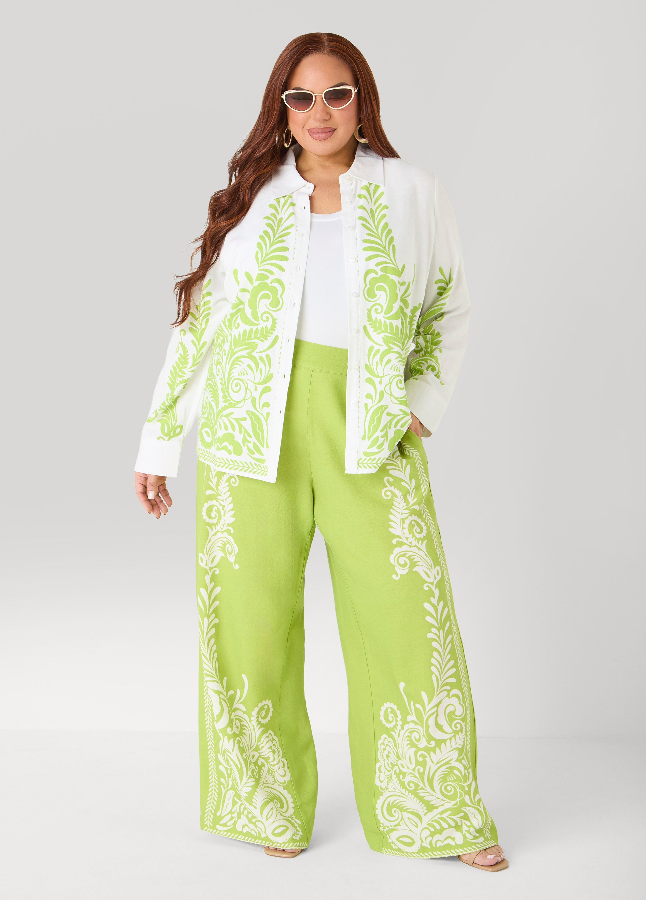 Leaf Print Linen Blend Shirt