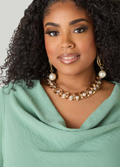 Textured Cowl Neck Blouse