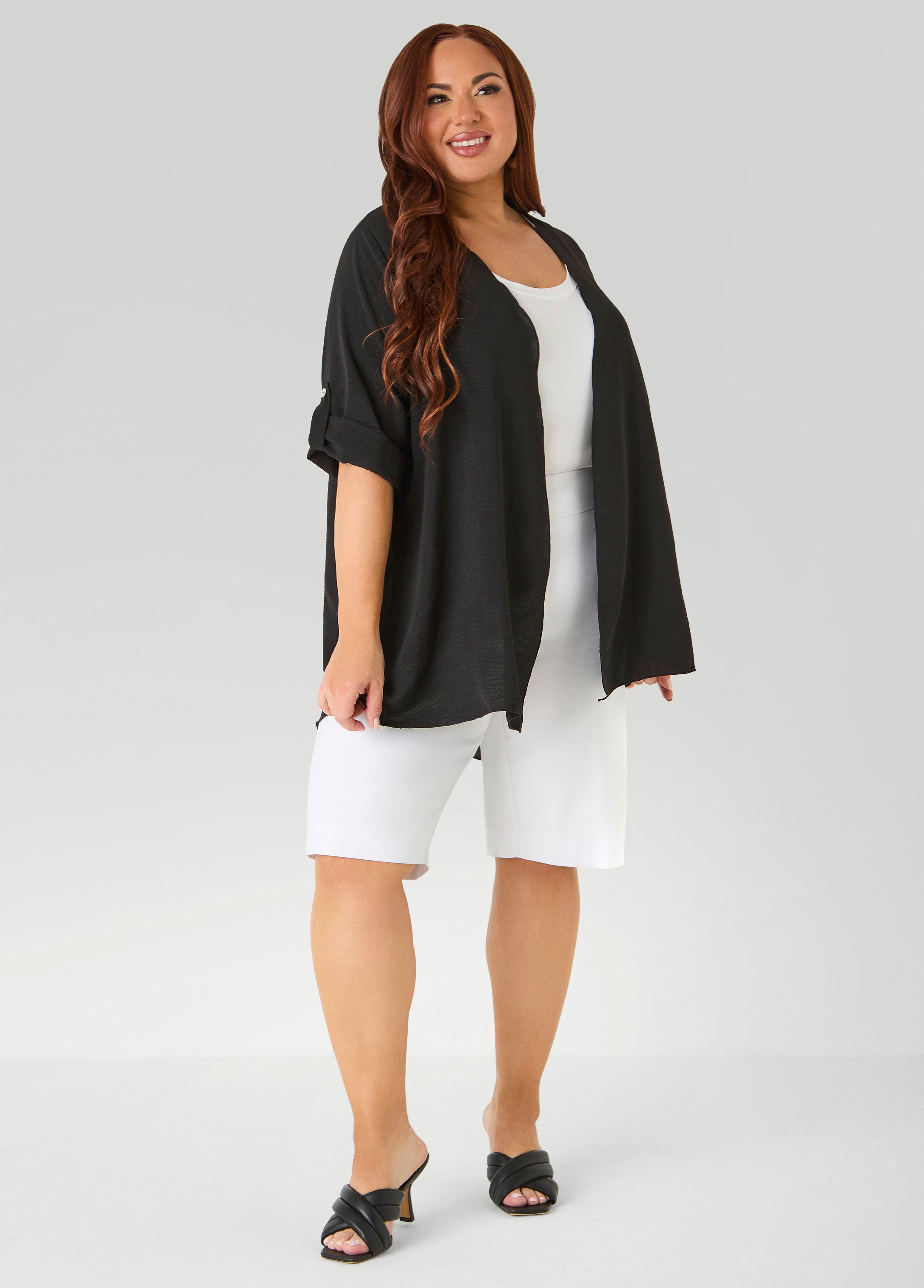Textured Open Front Kimono