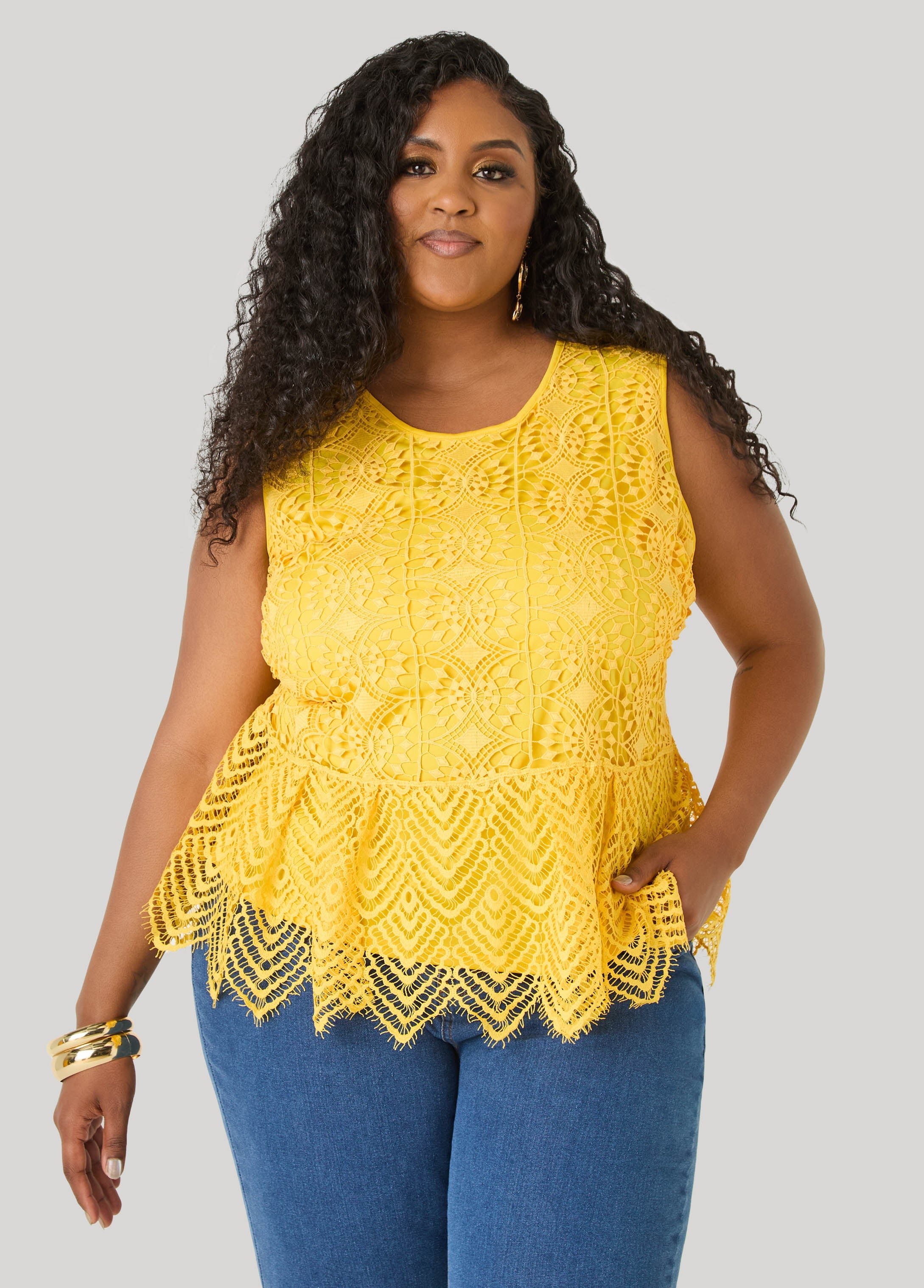 Guipure Lace Peplum Top