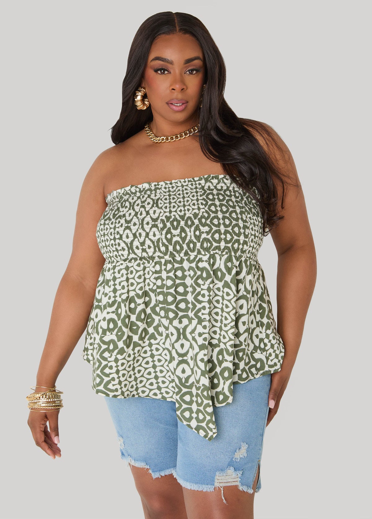 Printed Strapless Handkerchief Top