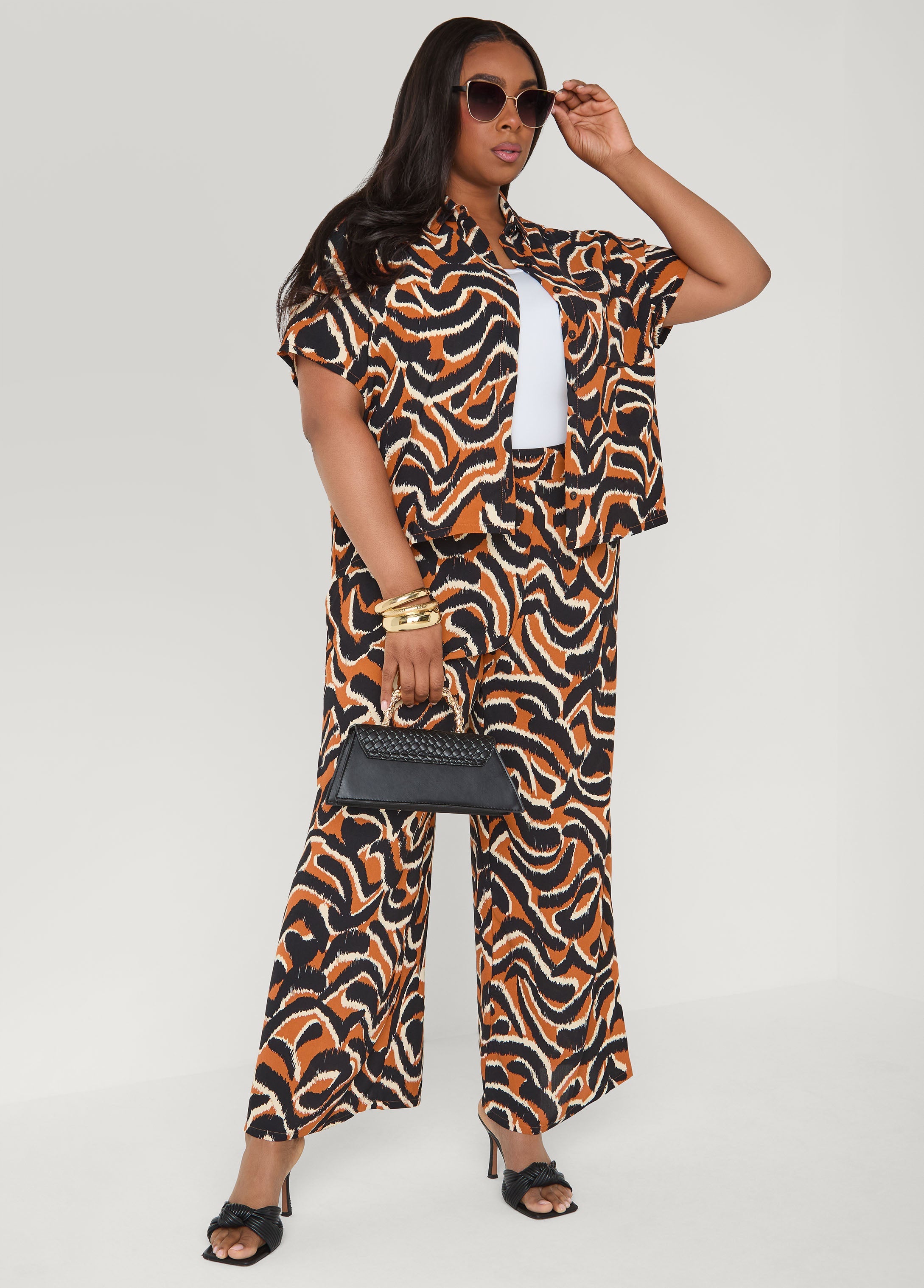 Printed Boxy Cropped Shirt
