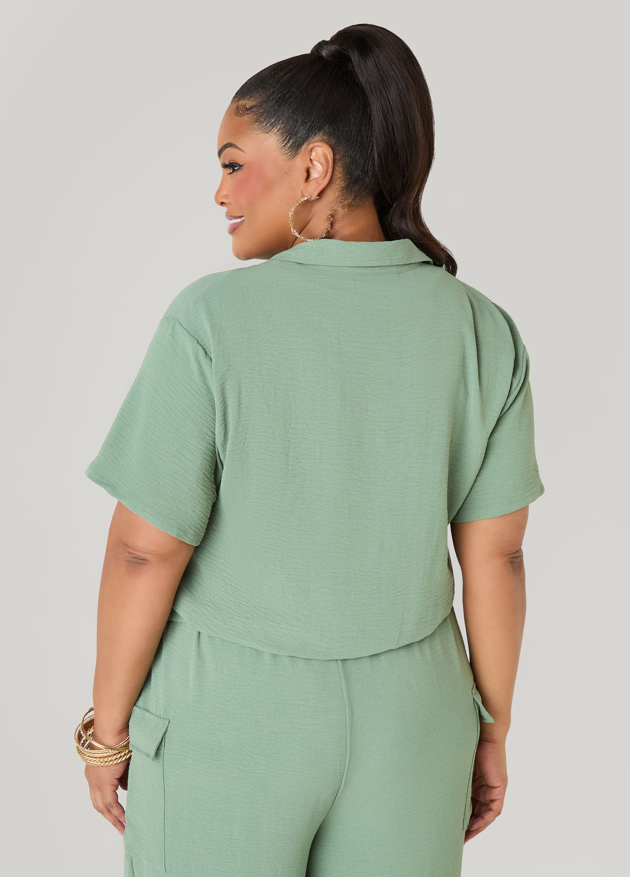 Drawstring Cropped Shirt