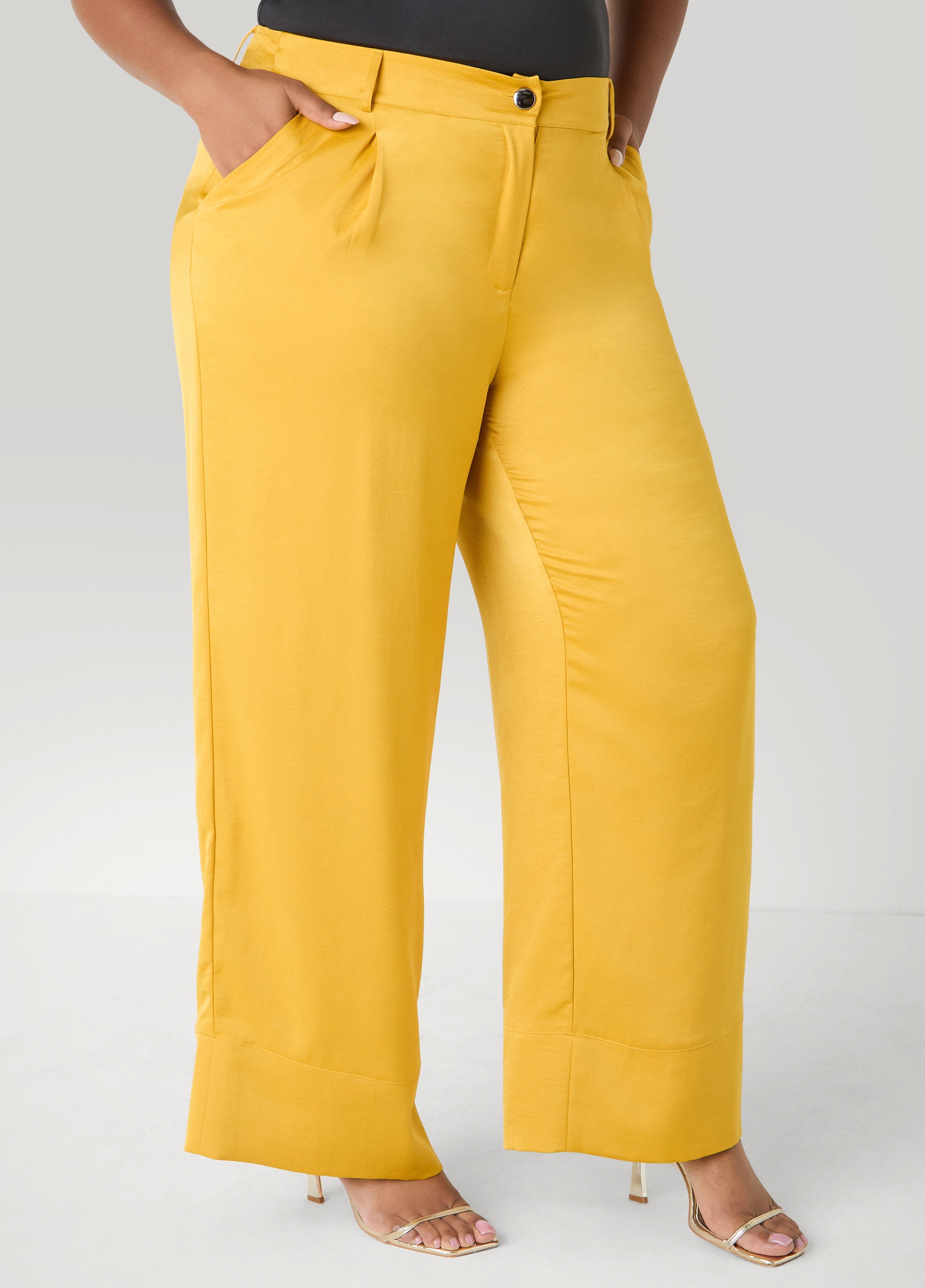 Pleated Satin Wide Leg Pants