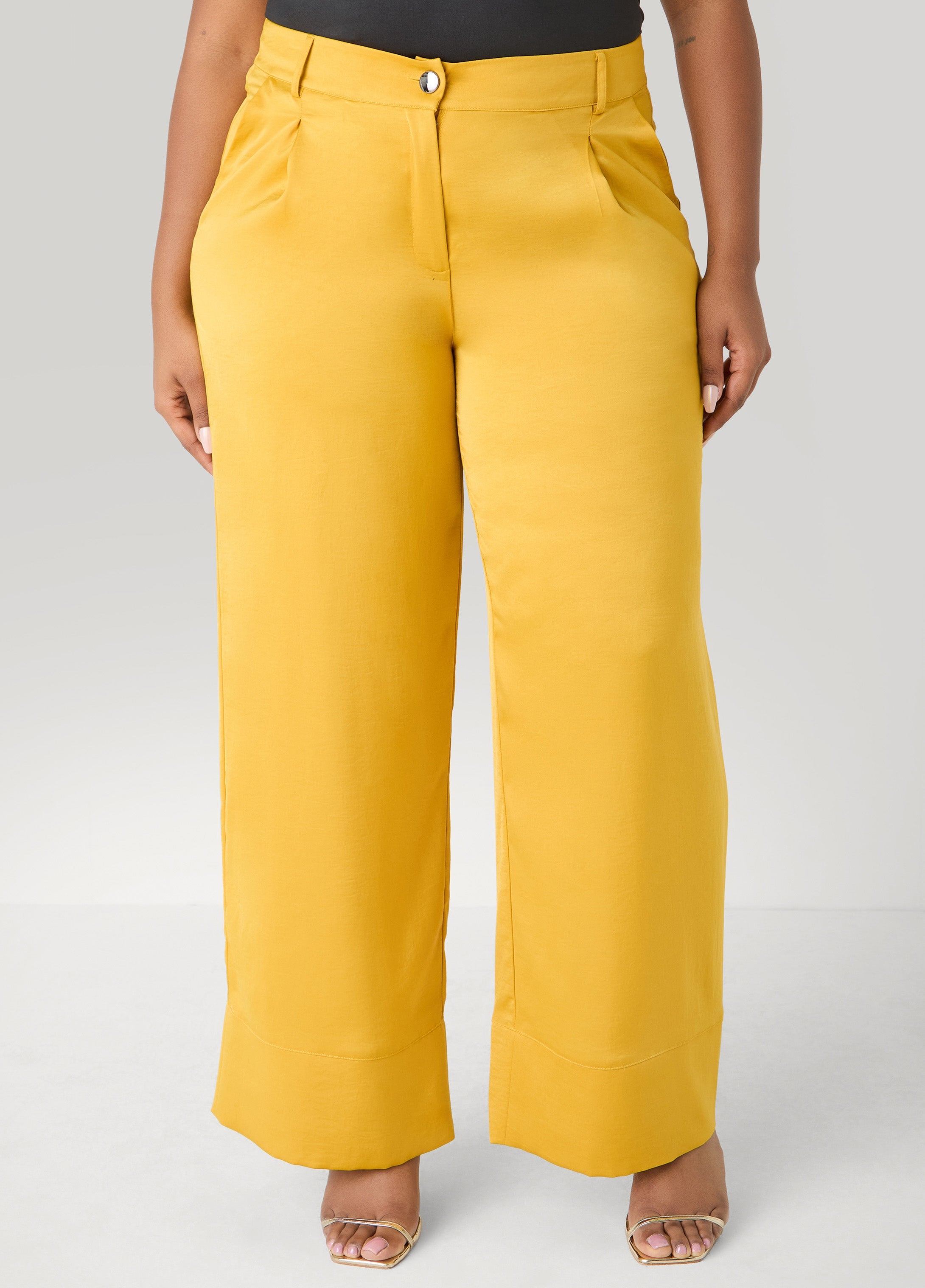 Pleated Satin Wide Leg Pants