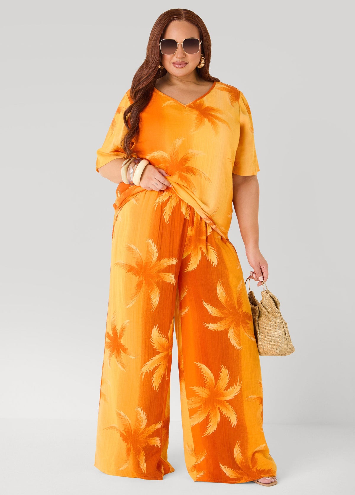 Palm Print Cotton Gauze Pants