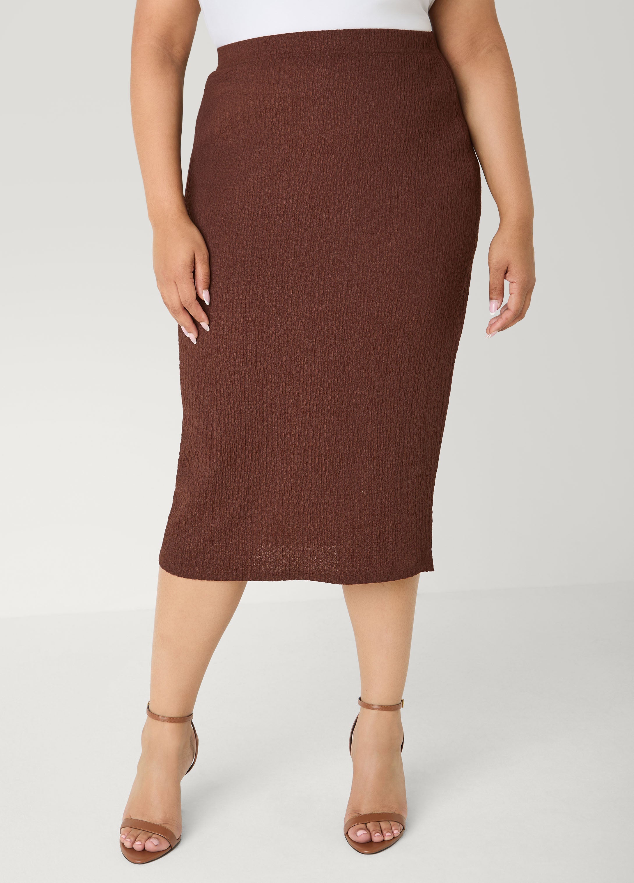 Textured Midi Pencil Skirt
