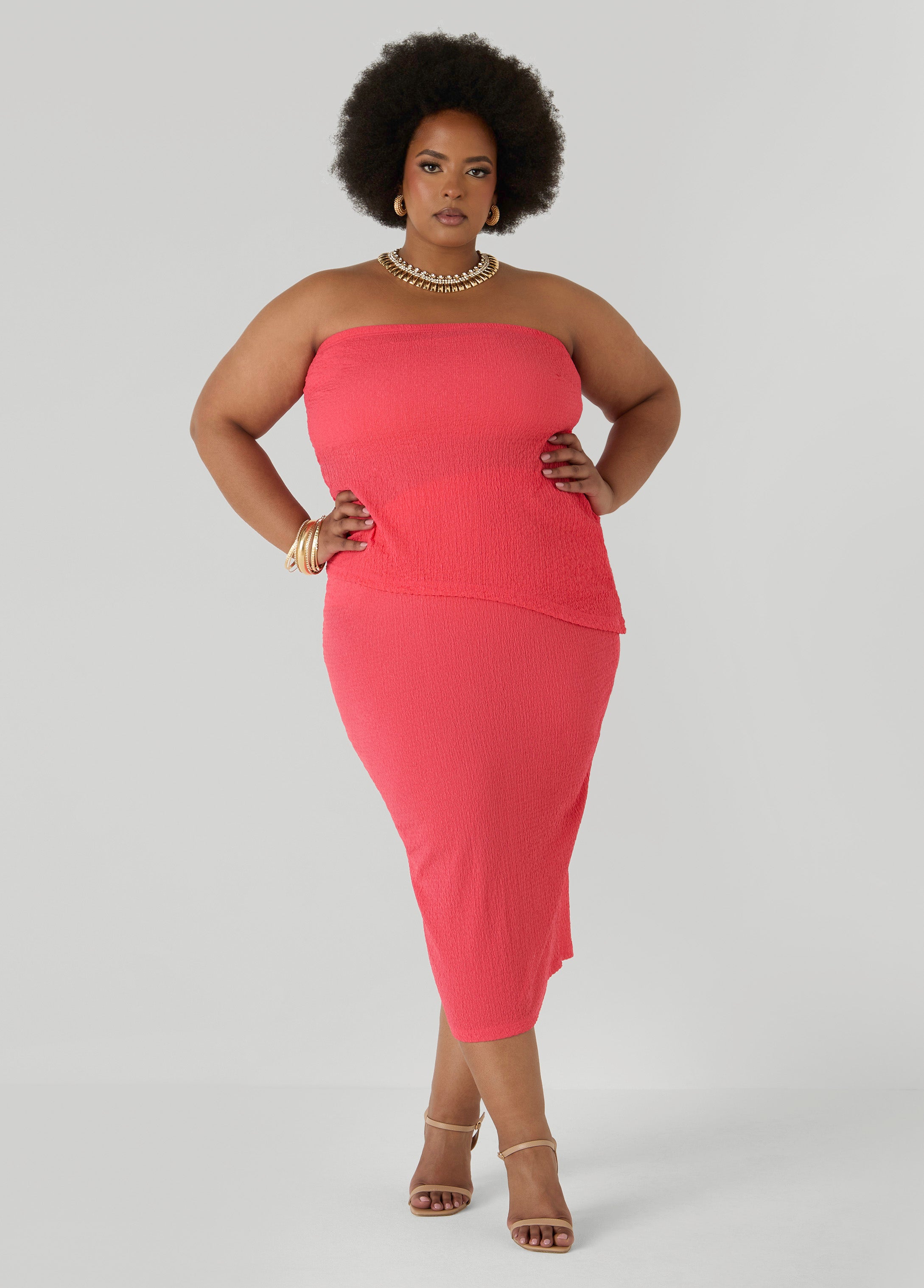 Textured Midi Pencil Skirt