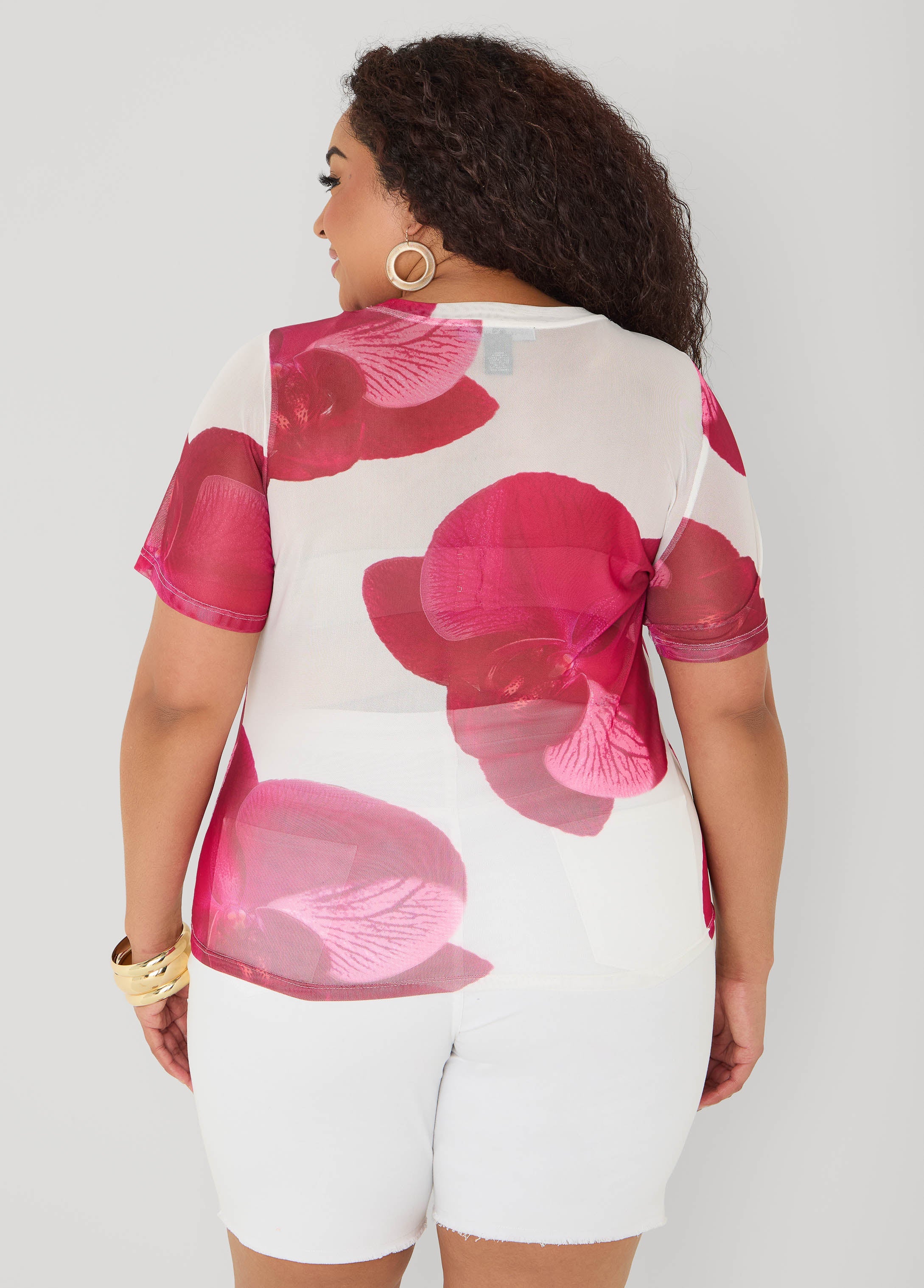 Floral Print Mesh Tee