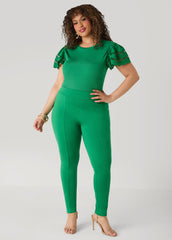 Eyelet Paneled Ribbed Top