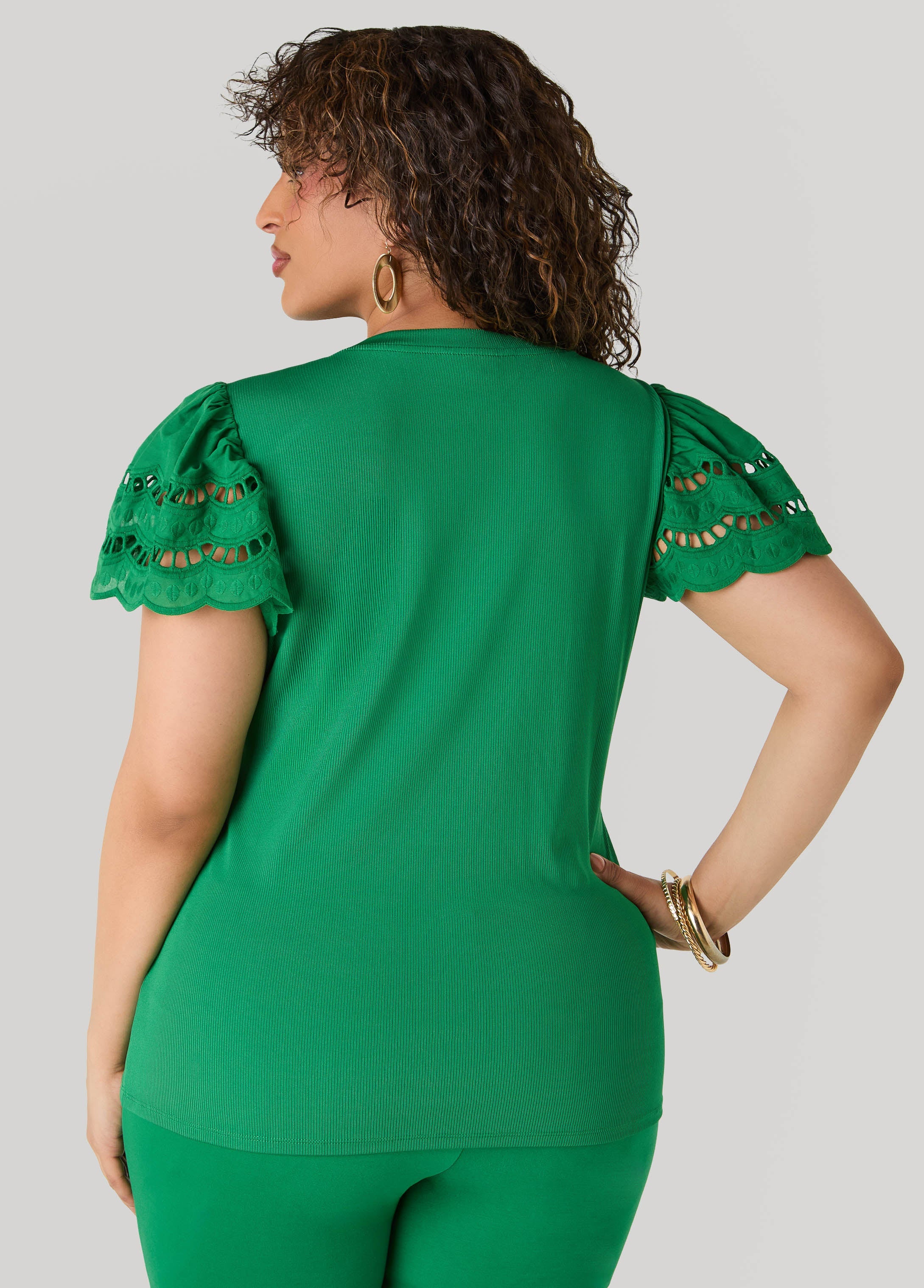 Eyelet Paneled Ribbed Top