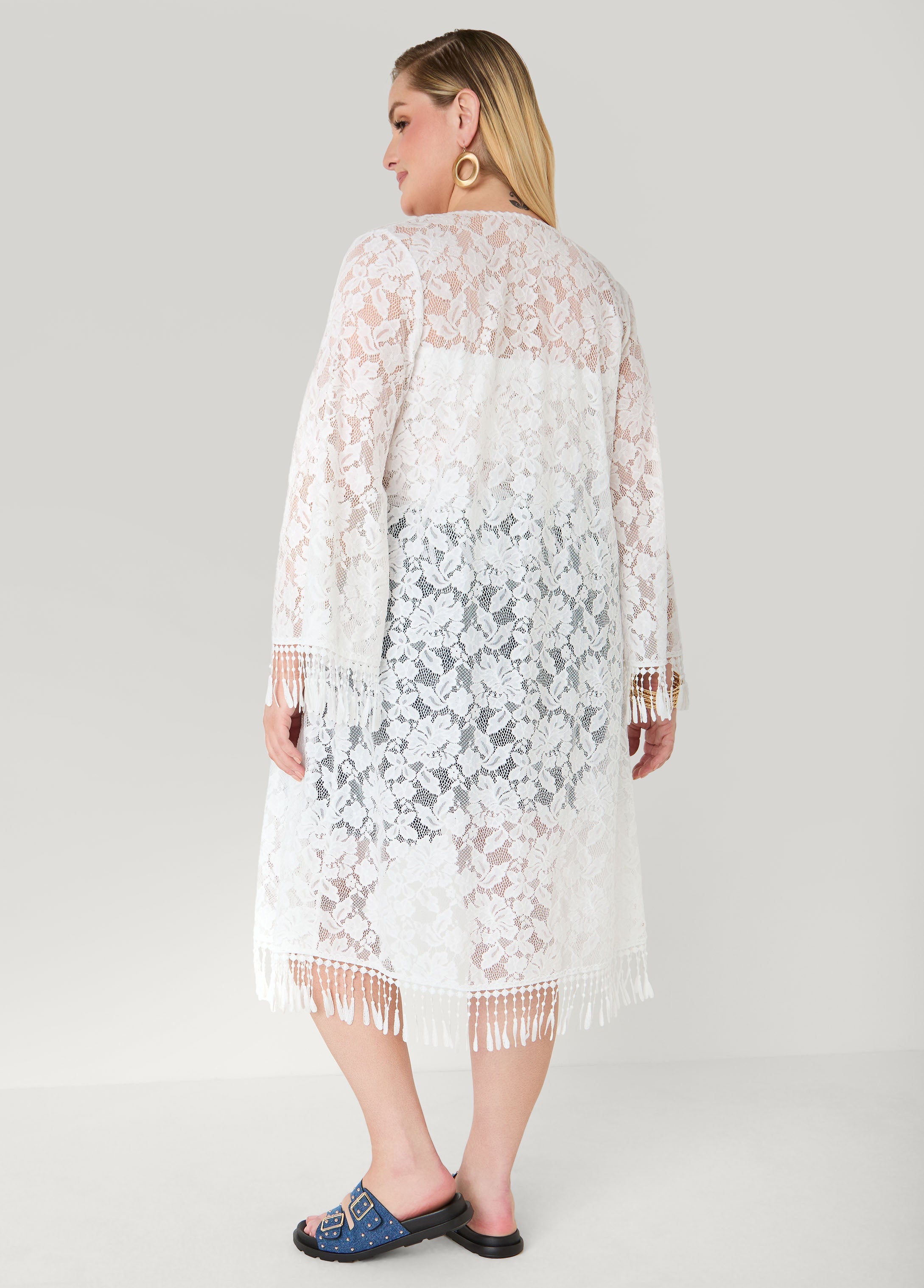 Fringed Floral Lace Duster