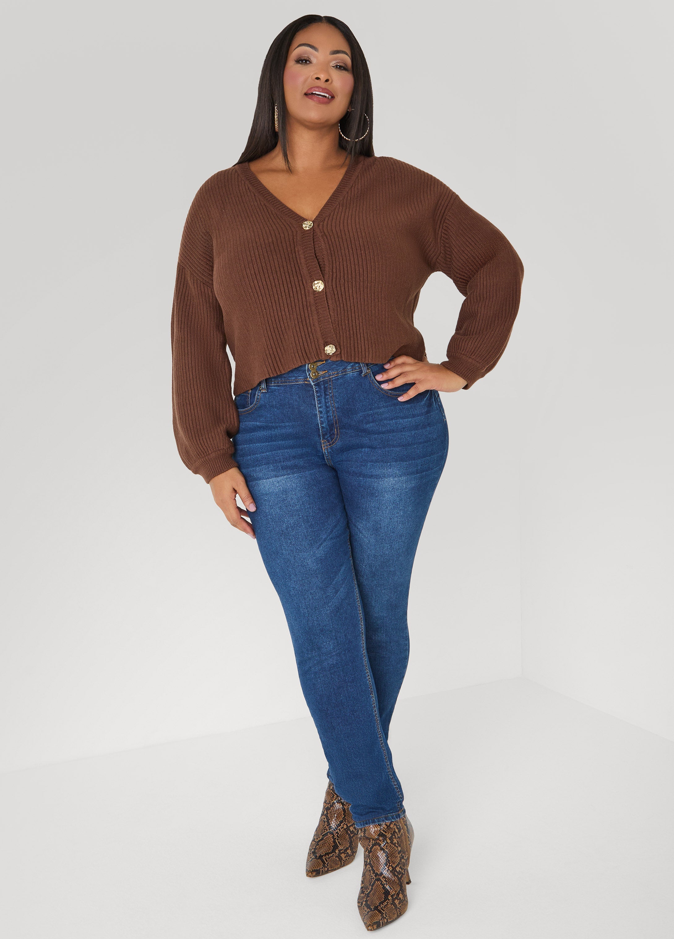 Cropped Ribbed Knit Sweater