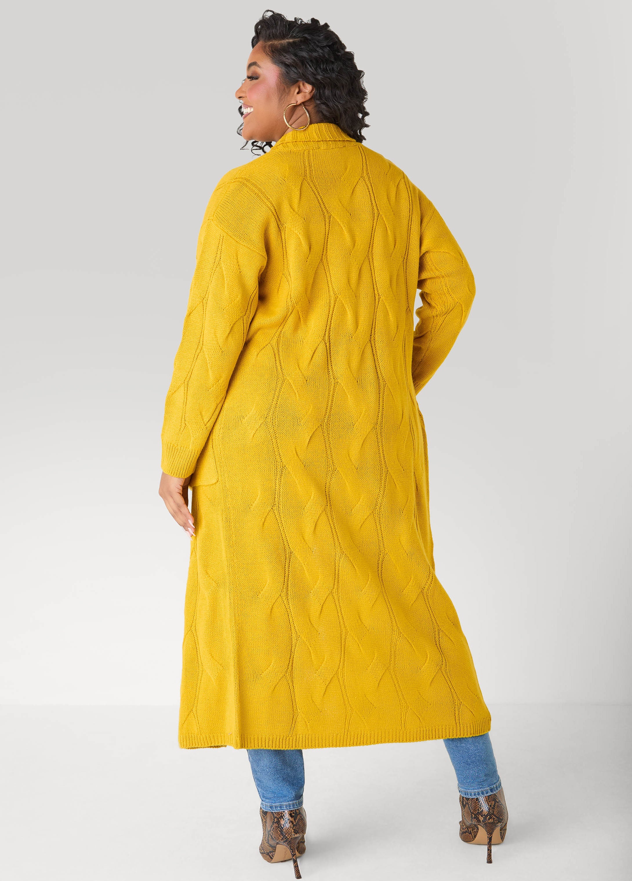 Open Front Cable Knit Duster