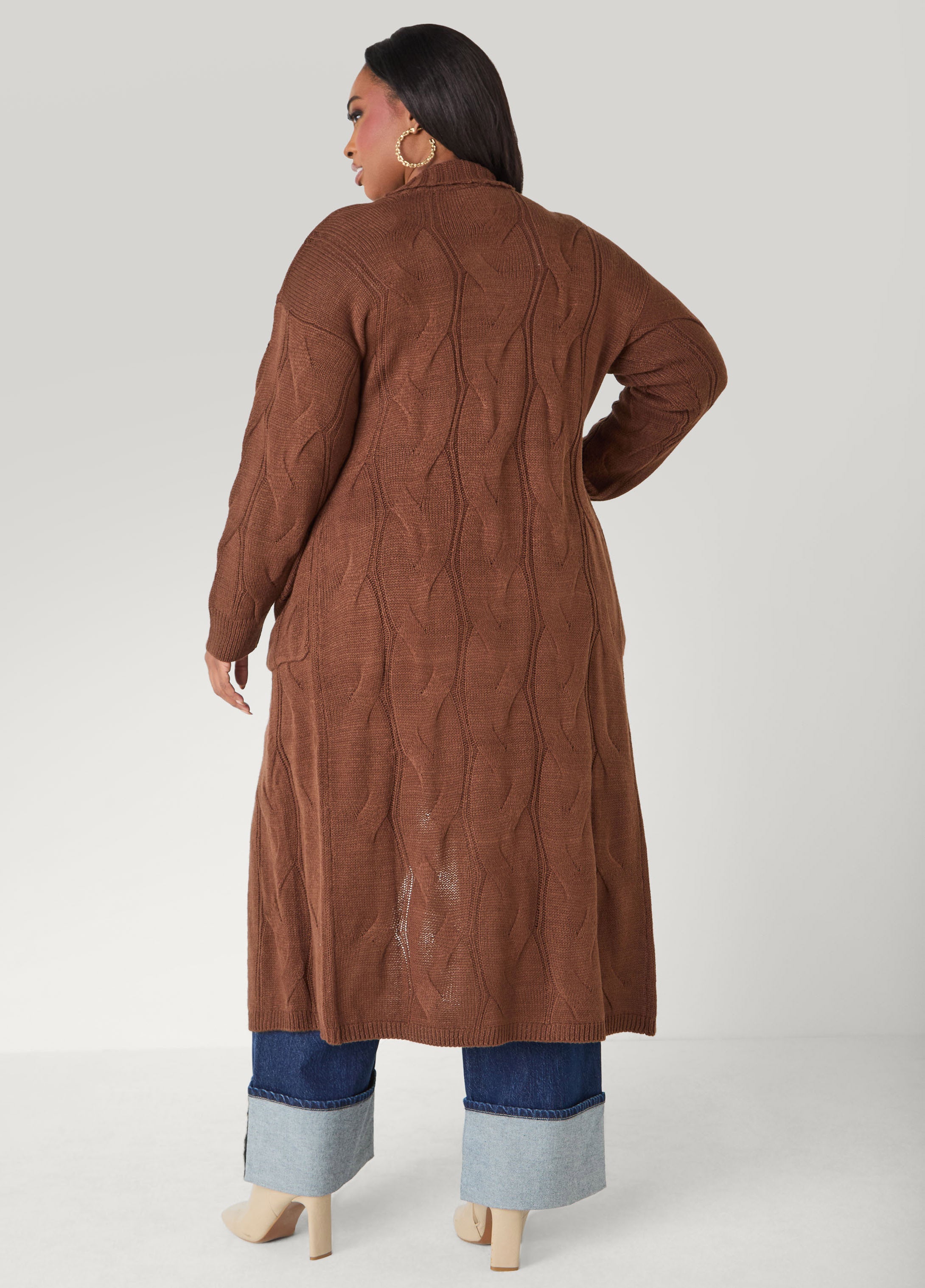 Open Front Cable Knit Duster