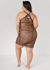 Ruched Animal Mesh Chemise Set