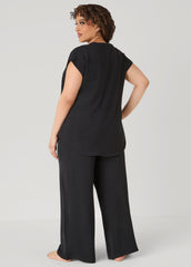 Textured V Neck Pajama Set