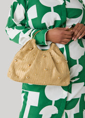 Studded Straw Hobo Bag