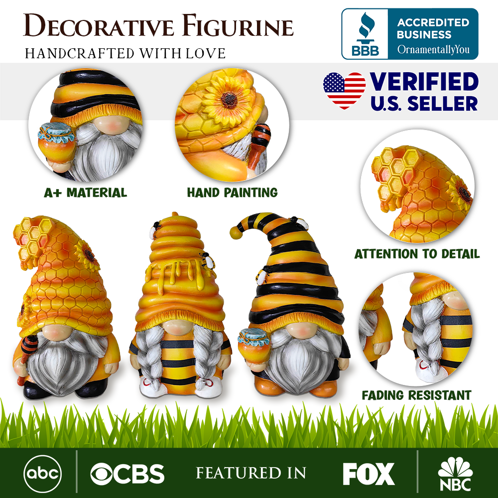Set of Three Bee Gnome Figurines