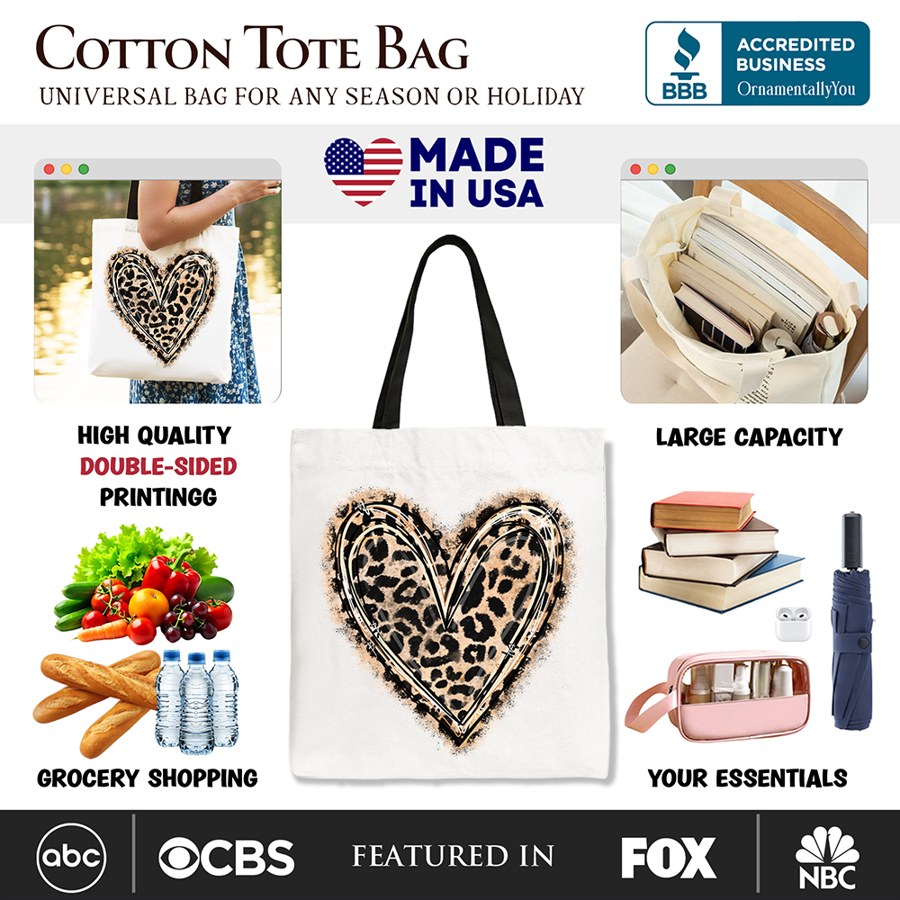 Leopard Heart Valentine Tote Bag